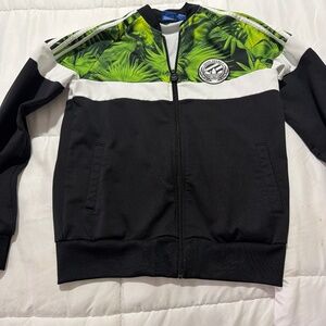 ADIDAS Originals youth  Black and Green Leaf Print Track Jacket